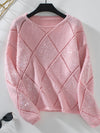 Explore More Collection - Openwork Round Neck Long Sleeve Knit Top