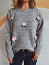 Explore More Collection - Flower Round Neck Long Sleeve Sweater