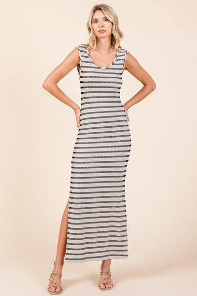 Explore More Collection - Mittoshop Striped Scoop Neck Sleeveless Maxi Dress