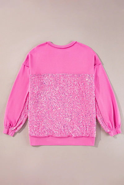 Explore More Collection - Sequin Half Button Long Sleeve Sweatshirt