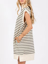 Explore More Collection - Full Size Pocketed Striped Quarter Zip Cap Sleeve Dress