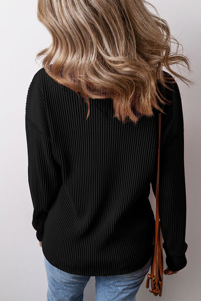 Explore More Collection - Pocketed Round Neck Long Sleeve Top