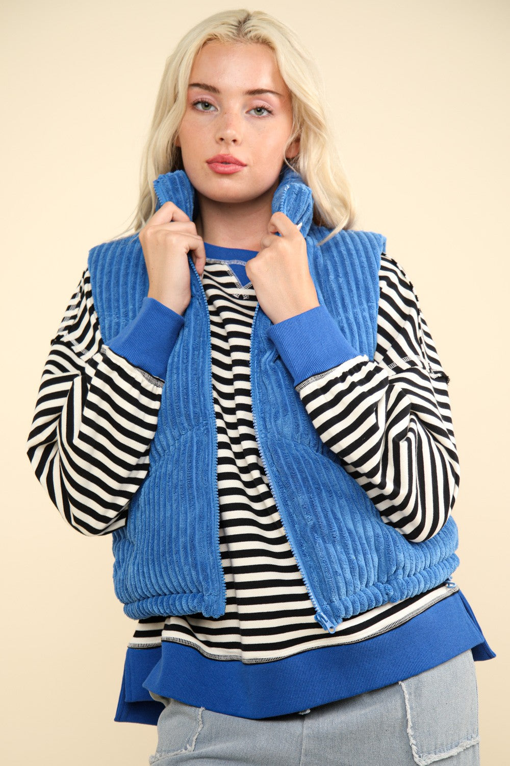 Explore More Collection - VERY J Zip Up Padded Corduroy Puffer Vest
