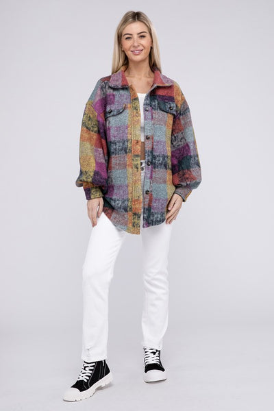 Explore More Collection - Loose Fit Buttoned Down Check Shirt Jacket