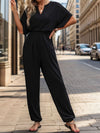 Explore More Collection - Notched Half Sleeve Straight Jumpsuit