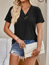 Explore More Collection - Eyelet V-Neck Short Sleeve Top