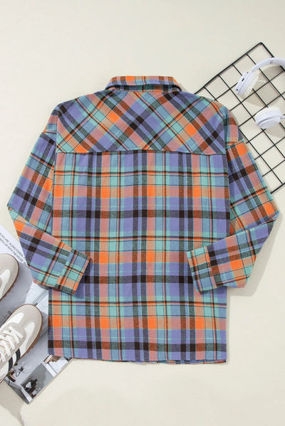 Explore More Collection - Plaid Collared Neck Long Sleeve Shirt