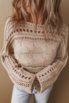 Explore More Collection - Cable-Knit Openwork Long Sleeve Sweater