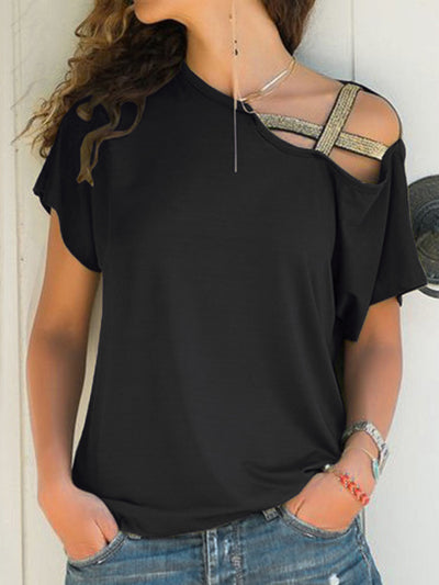 Explore More Collection - Asymmetrical Neck Short Sleeve T-Shirt