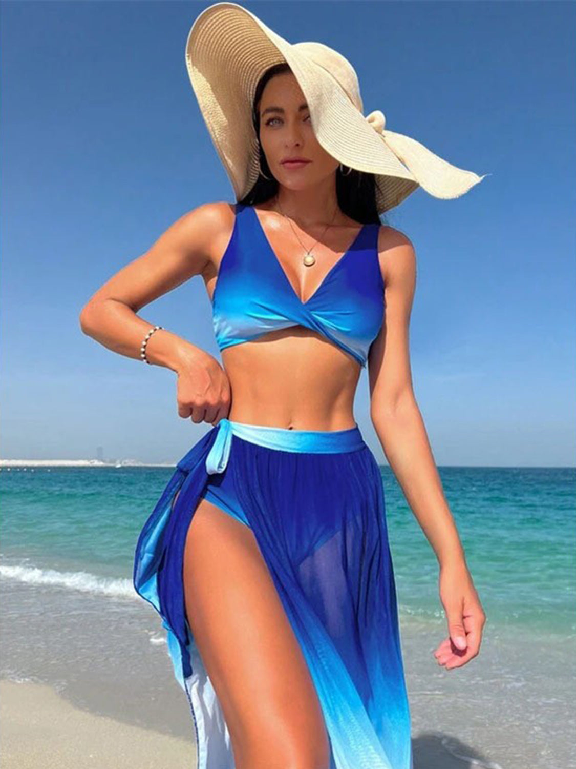 Explore More Collection - Twisted Gradient Wide Strap Three-Piece Swim Set