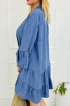 Explore More Collection - Notched Flare Sleeve Denim Dress