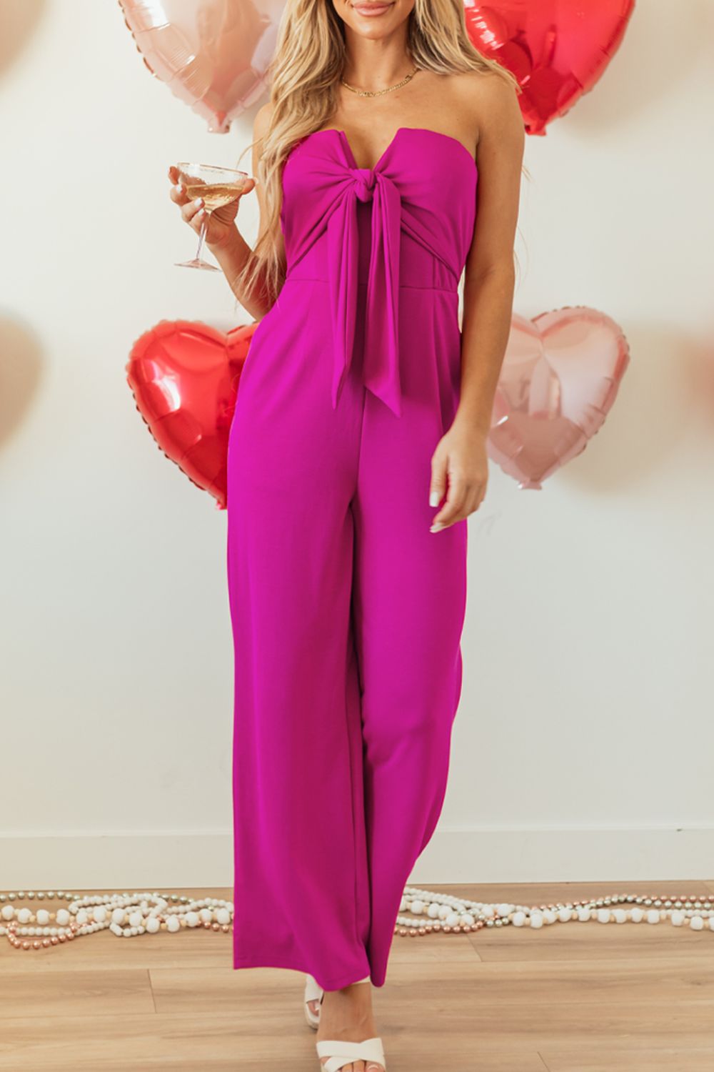 Explore More Collection - Tied Tube Wide Leg Jumpsuit
