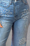 Explore More Collection - Rhinestone Straight Jeans with Pockets