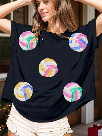 Explore More Collection - Sequin Round Neck Short Sleeve T-Shirt