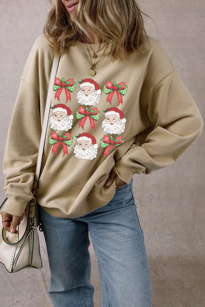 Explore More Collection - Santa Graphic Round Neck Long Sleeve Sweatshirt