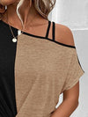 Explore More Collection - Contrast Asymmetrical Neck Short Sleeve T-Shirt