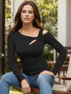 Explore More Collection - Cutout Asymmetrical Neck Long Sleeve T-Shirt