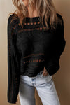 Explore More Collection - Cable-Knit Openwork Long Sleeve Sweater