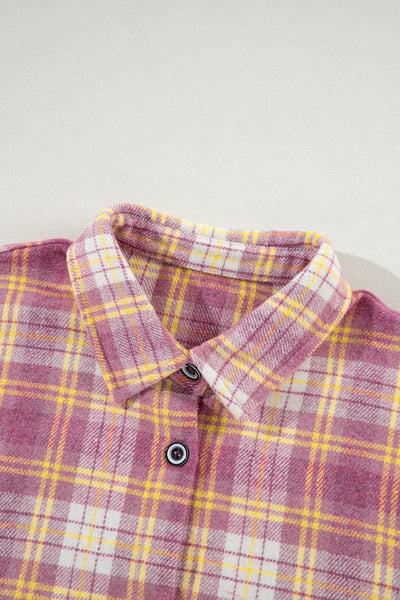 Explore More Collection - Plaid Collared Neck Long Sleeve Shacket