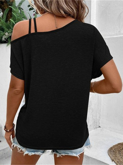 Explore More Collection - Contrast Asymmetrical Neck Short Sleeve T-Shirt