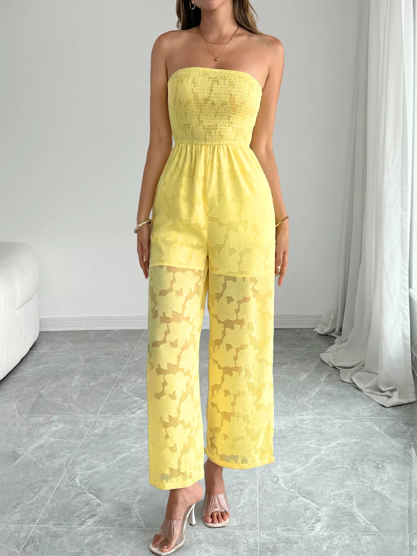 Lace Smocked Tube Jumpsuit
