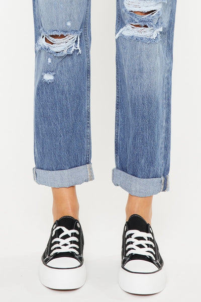 Explore More Collection - Kancan Mid Rise Distressed Straight Jeans