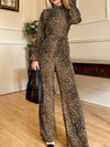 Explore More Collection - Leopard Flounce Sleeve Wide Leg Jumpsuit