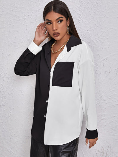 Explore More Collection - Contrast Dropped Shoulder Long Sleeve Shirt