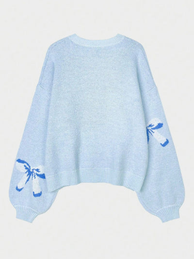 Explore More Collection - Bow Round Neck Long Sleeve Sweater