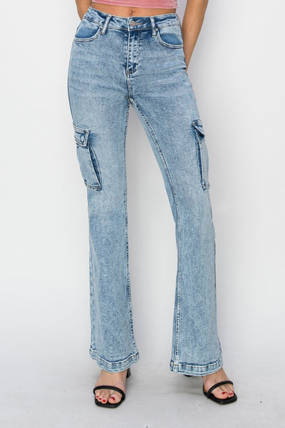 Explore More Collection - RISEN Full Size High Rise Cargo Flare Jeans