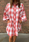 Explore More Collection - Plaid Collared Neck Long Sleeve Shirt Dress