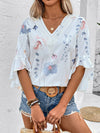 Explore More Collection - Ruffled Printed V-Neck Half Sleeve Blouse