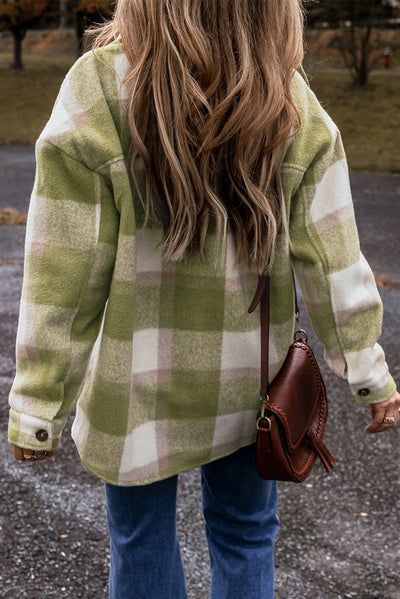 Explore More Collection - Plaid Button Up Long Sleeve Jacket