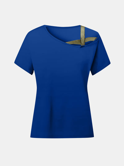 Explore More Collection - Asymmetrical Neck Short Sleeve T-Shirt