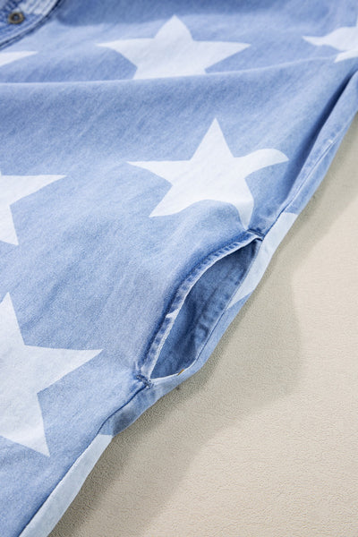 Explore More Collection - Raw Hem Star Short Sleeve Denim Dress