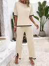 Explore More Collection - Contrast Trim Round Neck Top and Pants Set