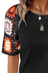 Explore More Collection - Geometric Round Neck Short Sleeve Blouse