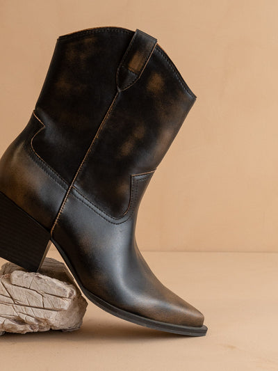 Explore More Collection - The Ames | Brown Short Cowgirl Booties