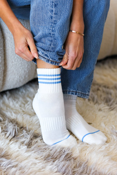 Explore More Collection - White & Blue Sporty Ankle Socks