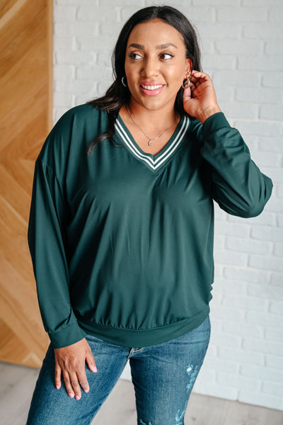 Explore More Collection - All Out Comfort V-Neck Pullover in Midnight Green