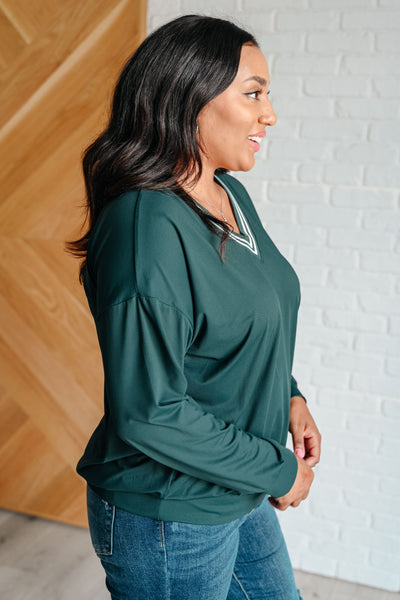 Explore More Collection - All Out Comfort V-Neck Pullover in Midnight Green