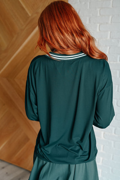 Explore More Collection - All Out Comfort V-Neck Pullover in Midnight Green