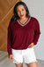 Explore More Collection - All Out Comfort V-Neck Pullover in Red Merlot