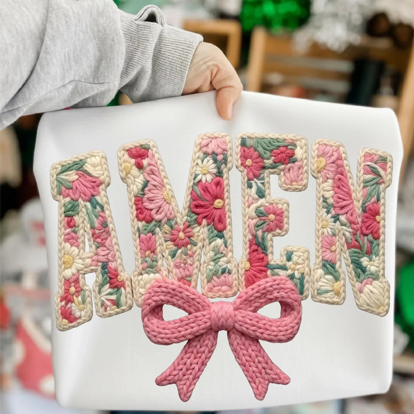 Amen in Stitches in White Graphic Tee and Sweatshirt