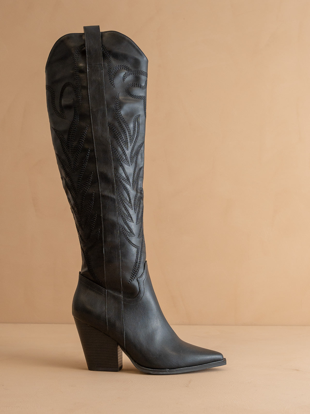 Explore More Collection - The Bronco | Black Knee High Embroidered Cowboy Boot