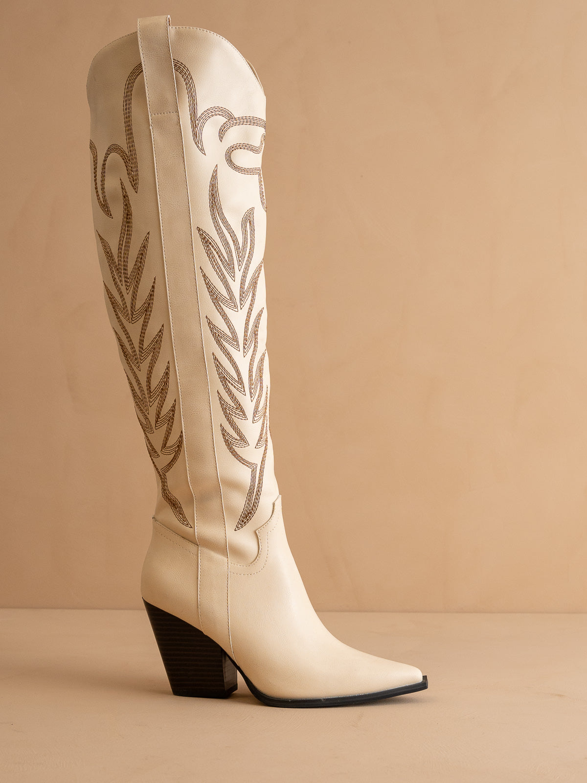 Explore More Collection - The Bronco | Off WhiteKnee High Embroidered Cowboy Boot
