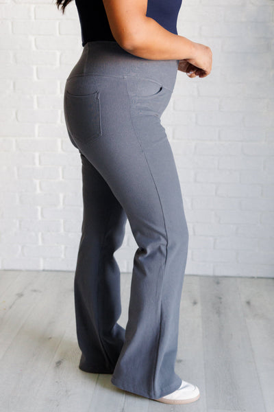 Explore More Collection - Building Habits Twill Flared Crossover Waist Pant in Titanium