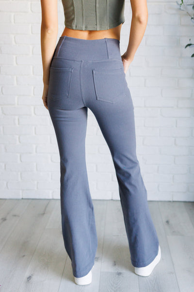 Explore More Collection - Building Habits Twill Flared Crossover Waist Pant in Titanium