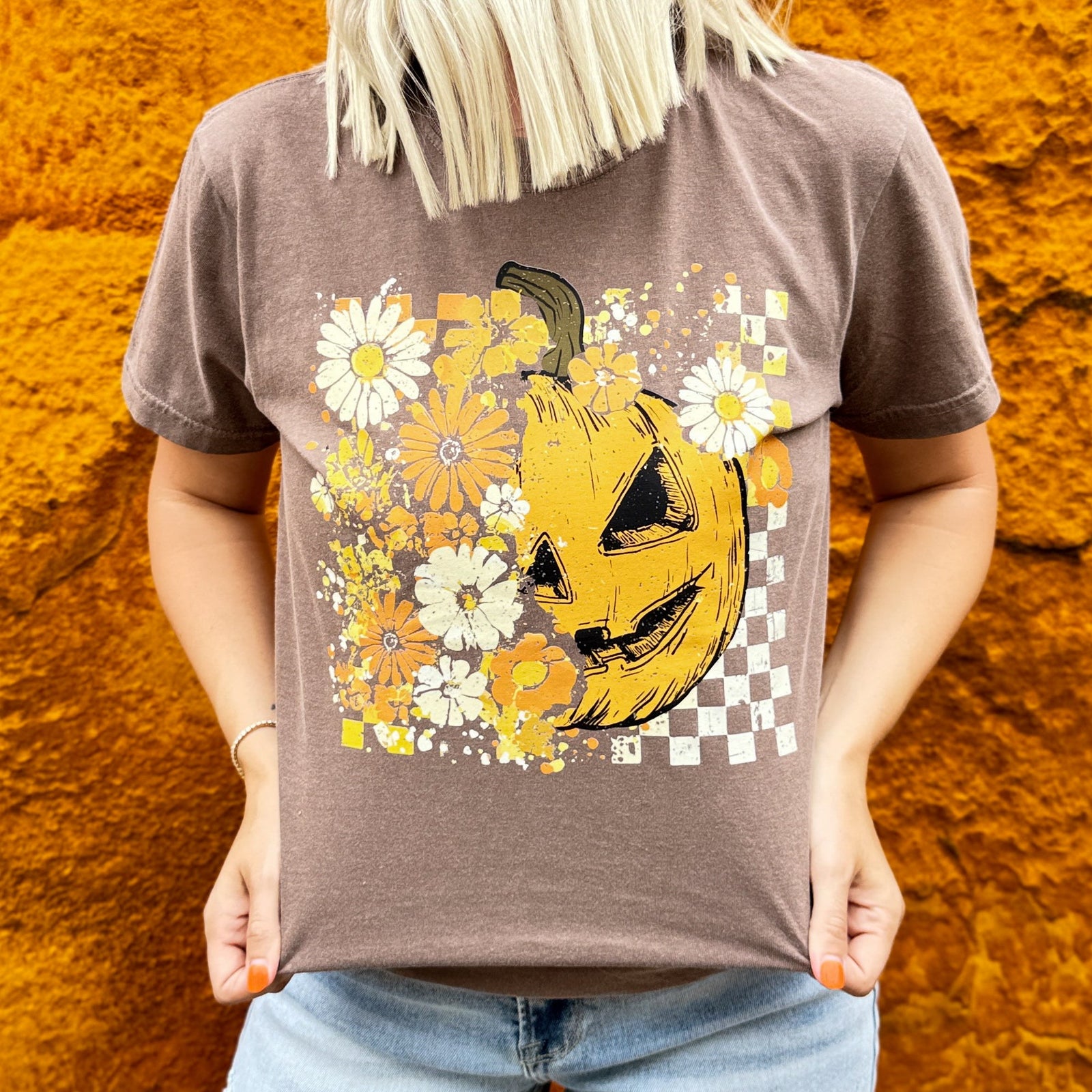 Explore More Collection - Half Pumpkin Half Flowers Soft Graphic Tee