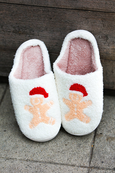 Explore More Collection - Holiday Gingerbread Print Fleece Slippers